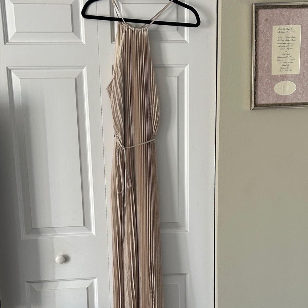 Banana Republic Neutral Pleated Halter Maxi Dress in Oyster